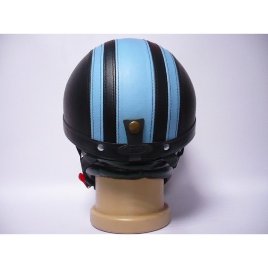 Helmet -EU- black leather with blue stripes,universal size, model 2270