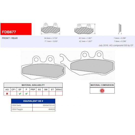 BRAKE PADS -BGM- FDB677 APRILIA MX Supermotard 50 ccm 2002 (f), Pegaso 650 ccm 1994-1997 (f), RS Repli