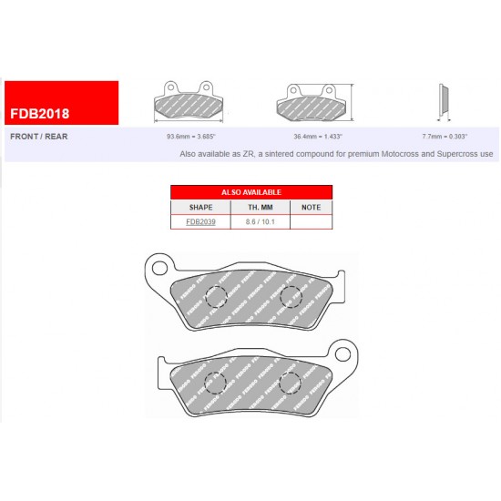 Brzdové destičky -FERODO- FDB2018P (PLATINUM) GILERA Nexus 500 ccm 2003 (f), Nexus tj. 250 ccm 2006 (f), Ne