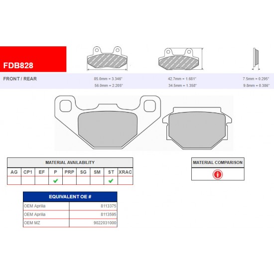 BRAKE PADS -NEWFREN- FDB828 56,3х34,7/85х42,1mm- FDB828 APRILIA Moto 650 ccm 1995 (rear), Pegaso 125 c