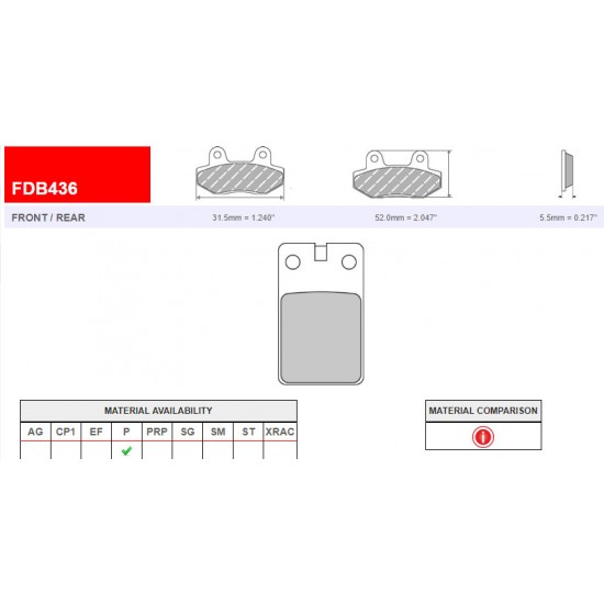 BRAKE PADS -NEWFREN- FDB436 31,6х52,1mm- MALAGUTI Crosser 50 ccm 1999 (f), F15 Fire Fox 50 ccm 1996-19