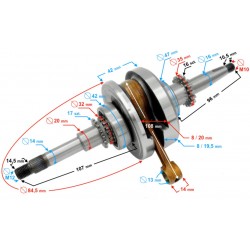 Klikový hřídel -EU- 16 zubů na olejovém čerpadle, pístni čep-10mm GY6 (4-taktní) 50 ccm (139QMB)