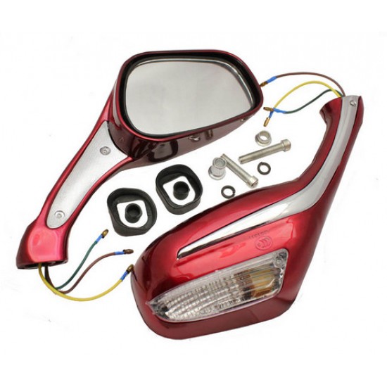 Mirrors set -EU- red, with blinkers, universal, holding with bolt
