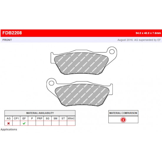 BRAKE PADS -FERODO- FDB2208EF (ECO FRICTION)