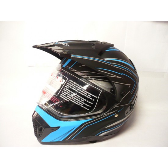 Helmet -EU- VRBEST, cross with viewfinder and sunglasses, black and blue, size L