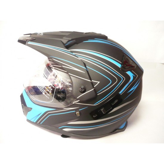 Helmet -EU- VRBEST, cross with viewfinder and sunglasses, black and blue, size L