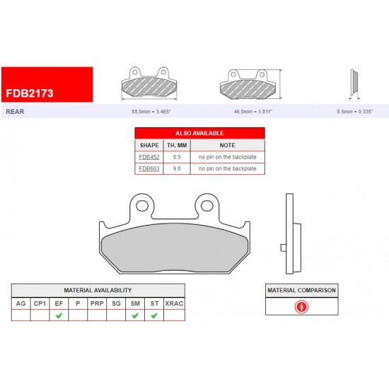 BRAKE PADS -FERODO- FDB2173 ECO FRICTION Suzuki Burgman 400 650