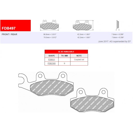 Brzdové destičky -FERODO- FDB497 (ECO FRICTION) Derbi Senda, Peugeot Vivacity GEO Satelis