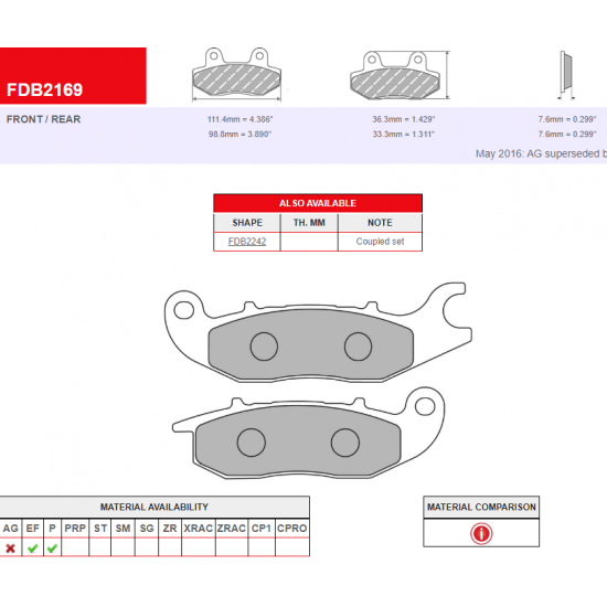 BRAKE PADS -FERODO- FDB2169EF (ECO FRICTION)