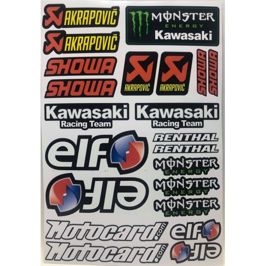 STICKERS SET -EU- MONSTER SHOWA AKRAPOVIC ELF KAWASAKI 4489