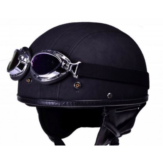 Helmet -AWINA- size M, open,black leather, WITH GIFT GOGGLES