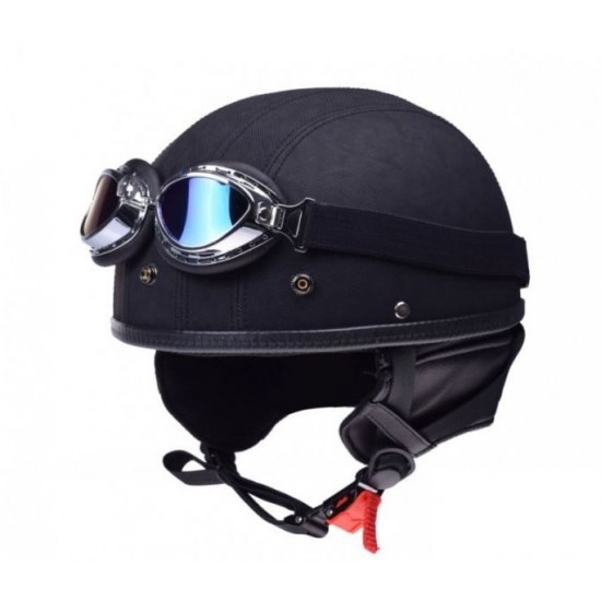 Helmet -AWINA- size L, open,black leather, WITH GIFT GOGGLES
