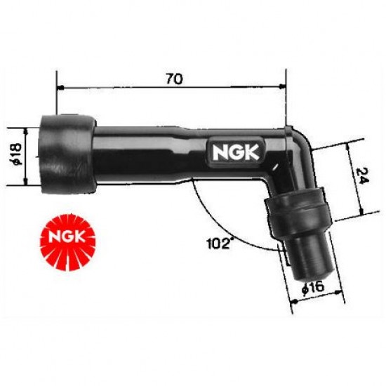 Spark plug cap -NGK- 102° 5kO- black 10-12mm XD05F 8072