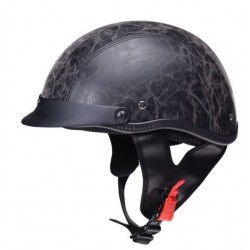 Helma -AWINA- vel. L, černá KOŽENÁ, OTEVŘENÁ FACE, model VINTAGE TN8689B