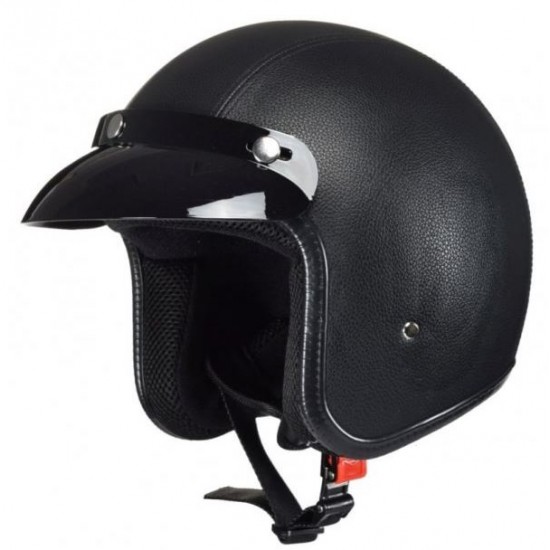 Helmet -AWINA- size M, black leather, OPEN FACE, model TN8658 with visor