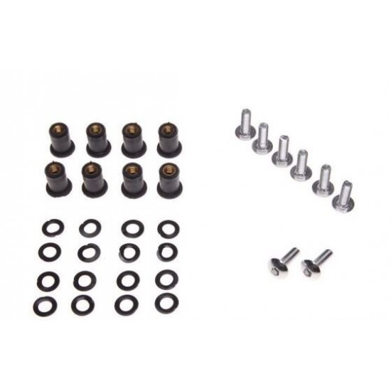 Windshield bolts -WM- for mica, silverи, M5x0.8, length 14mm, 8 pieces, kit with washers and nuts