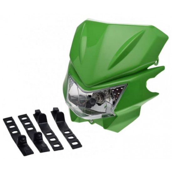 Mask with headlight -EU- universal for motocross, green code.5208