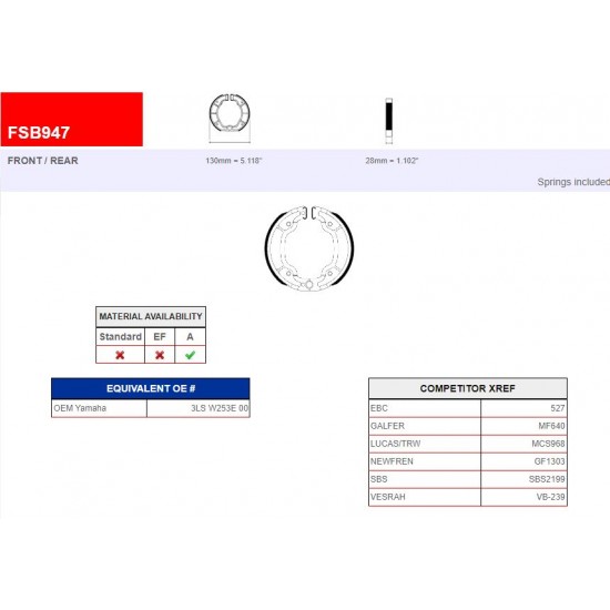 Brake shoes -EU- FSB947 ECO FRICTION Ф= 130x28mm