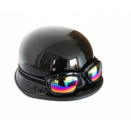 Helmet -eu- black with glasses, Open face, model German retro 72055