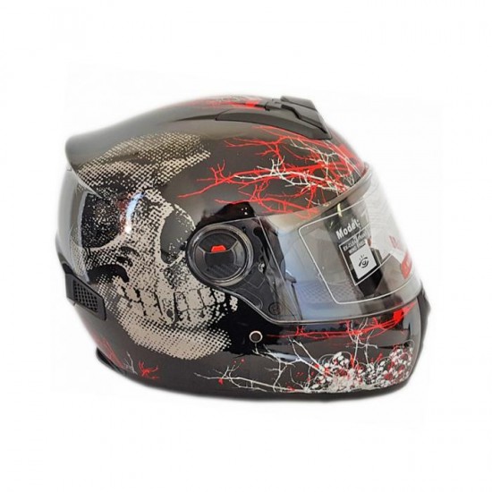 Helmet -Pl -M61, Black, Red, Full Face, Black Skull model