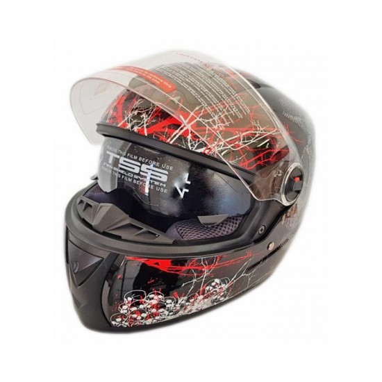 Helmet -Pl -M61, Black, Red, Full Face, Black Skull model