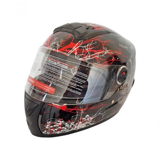 Helmet -Pl -M61, Black, Red, Full Face, Black Skull model