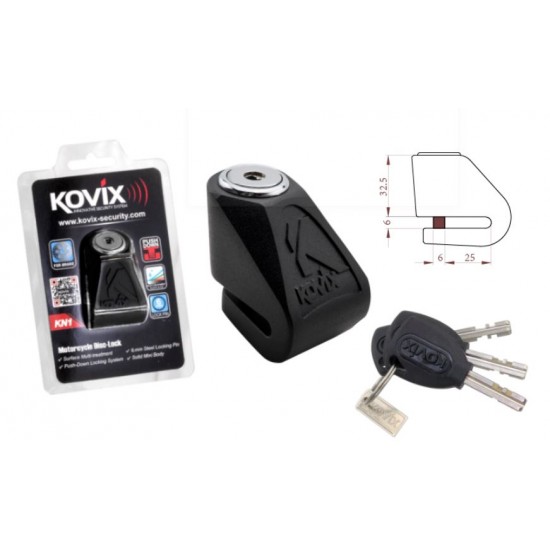 Zámek -KOVIX- KN1 pro kotouč s klíčem, čep 6mm, černá