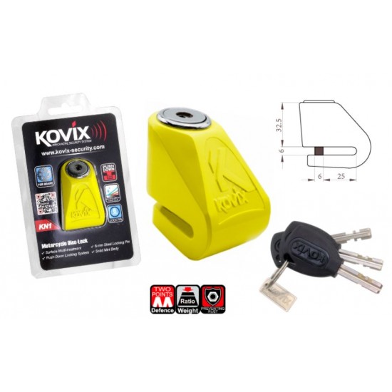 Zámek -KOVIX- KN1 pro kotouč s klíčem, čep 6mm, neonově žlutá