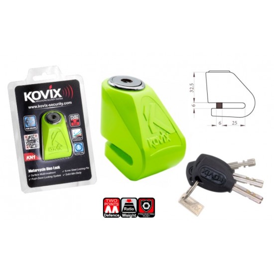 Zámek -KOVIX- KN1 pro kotouč s klíčem, čep 6mm, zelená