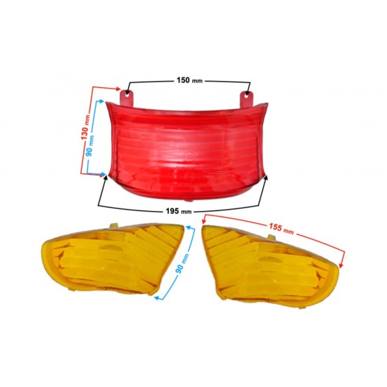 Lenses for indicators and brake set -MORETTI- GY6 Chinese scooter, PEUGEOT V-CLIC, orange indicators