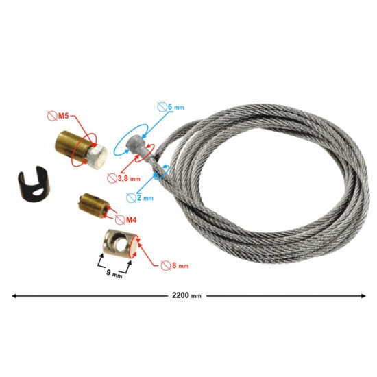 Cable -MORETTI- universal without sheath 2200x2.0mm, repair kit for clutch or brake